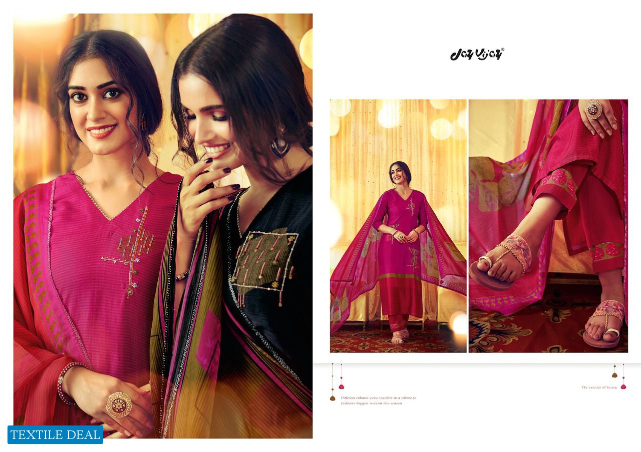 Jay Vijay Munira Wholesale Pure Bemberg Tusser Silk With Hand Work Salwar Suits