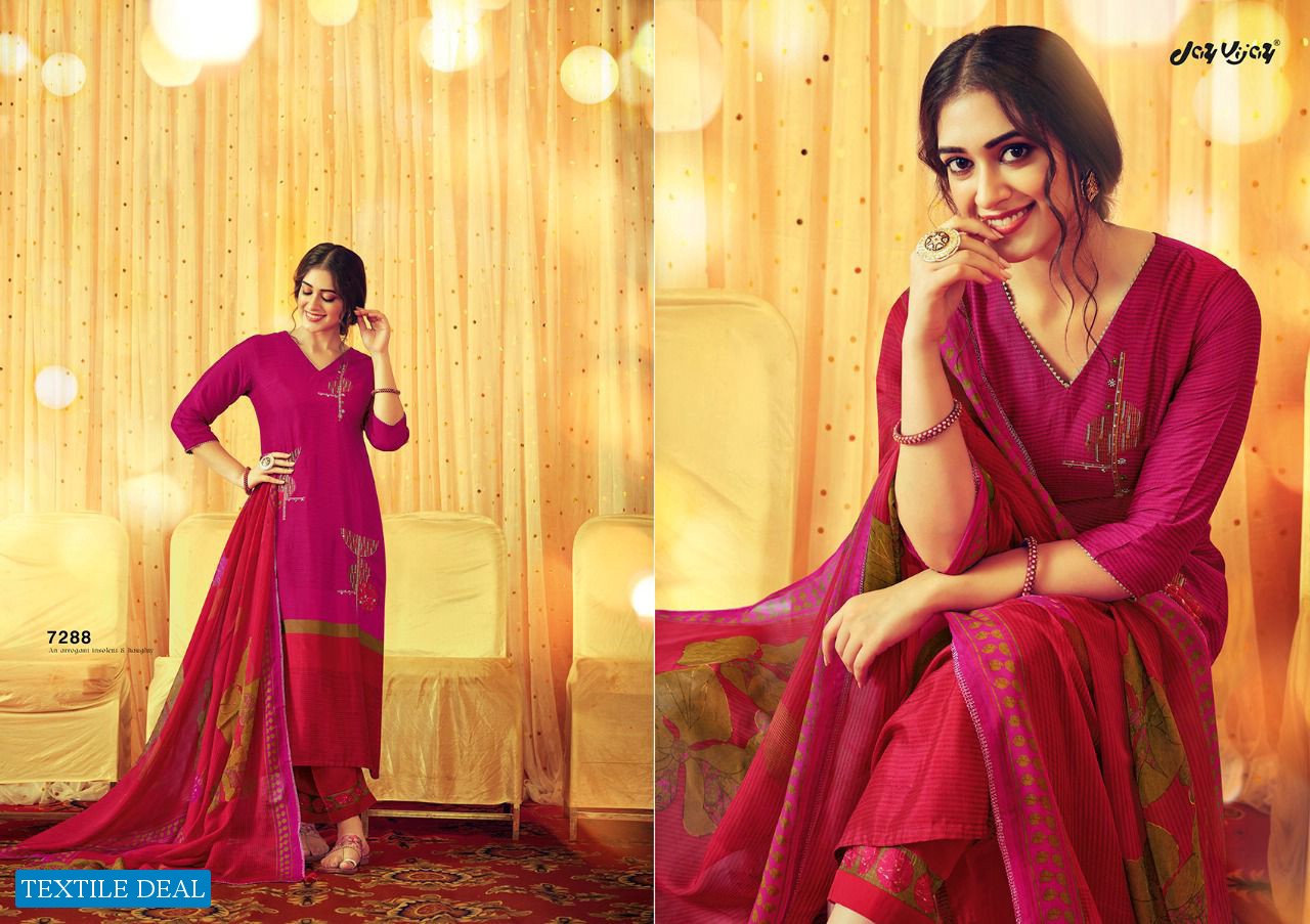 Jay Vijay Munira Wholesale Pure Bemberg Tusser Silk With Hand Work Salwar Suits