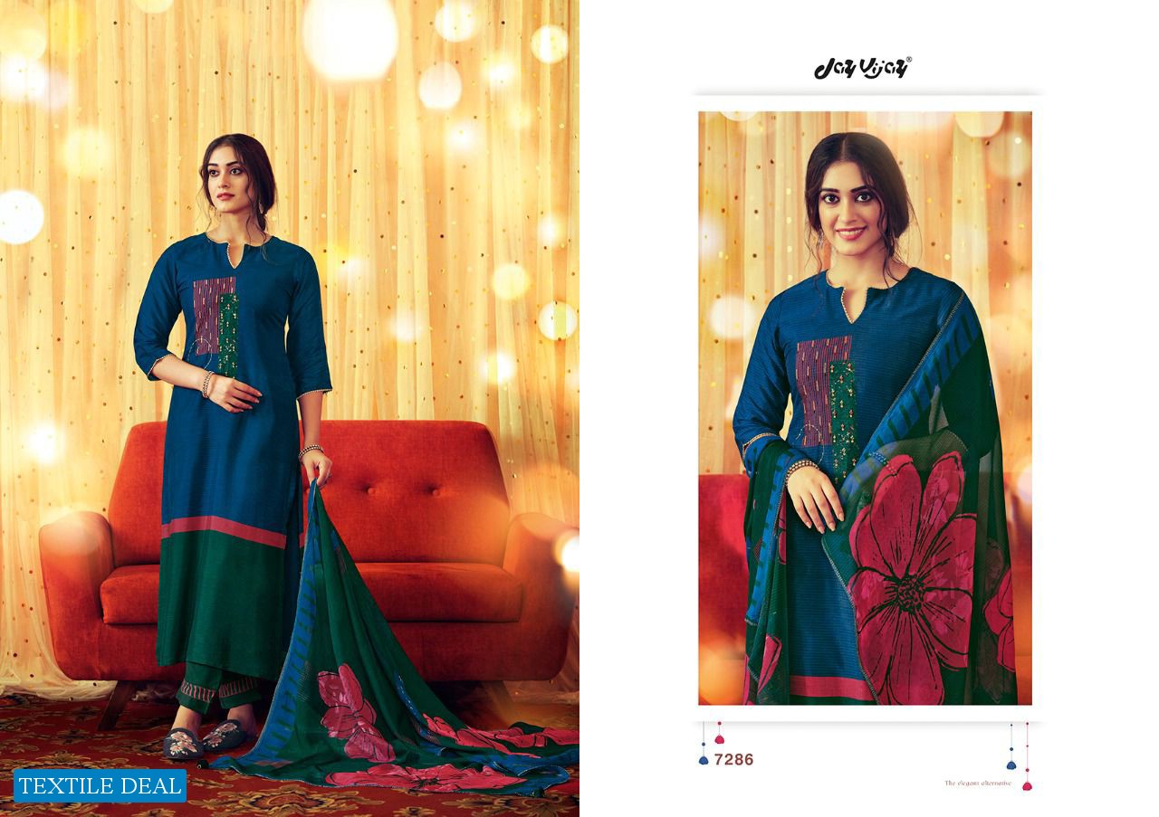 Jay Vijay Munira Wholesale Pure Bemberg Tusser Silk With Hand Work Salwar Suits
