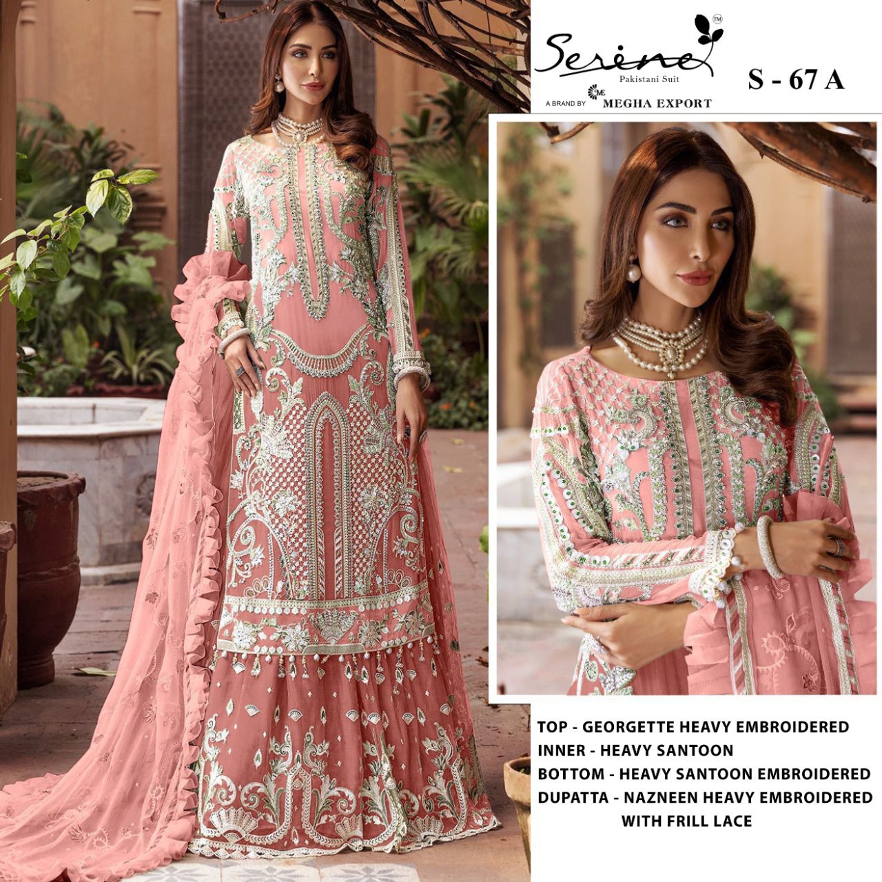 SERINE MEGHA EXPORTS S-67 GEORGETTE EMBROIDERY PAKISTANI SALWAR KAMEEZ