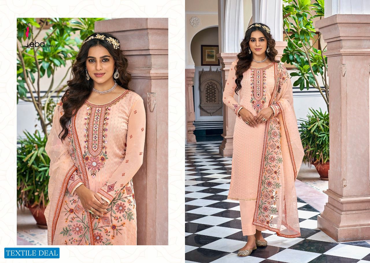 Eba Tiara Wholesale Foux Georgette And Chinon With Work Readymade Straight Salwar Suits