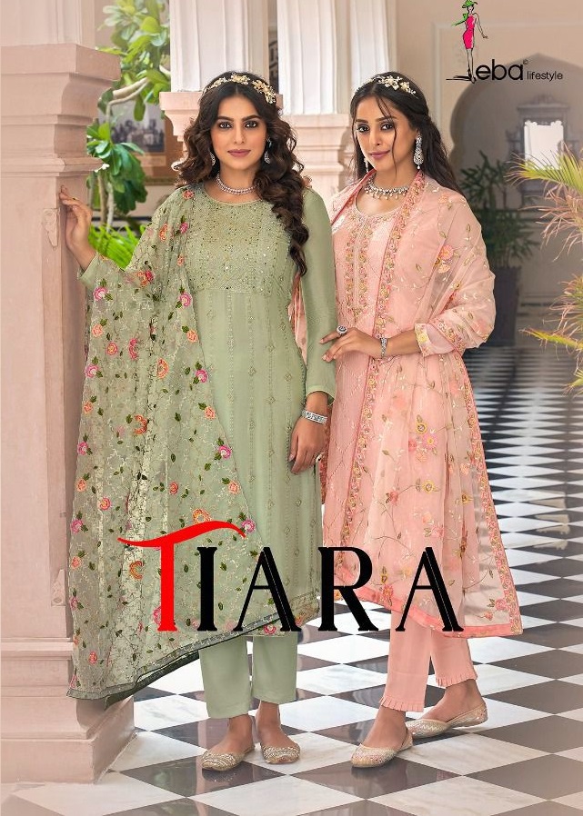 Eba Tiara Wholesale Foux Georgette And Chinon With Work Readymade Straight Salwar Suits