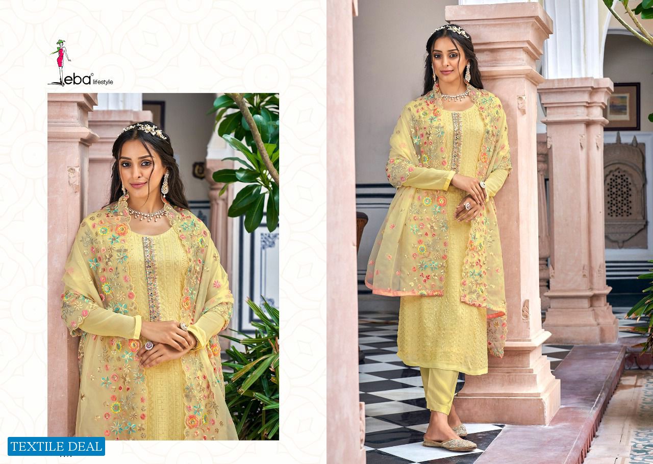 Eba Tiara Wholesale Foux Georgette And Chinon With Work Readymade Straight Salwar Suits