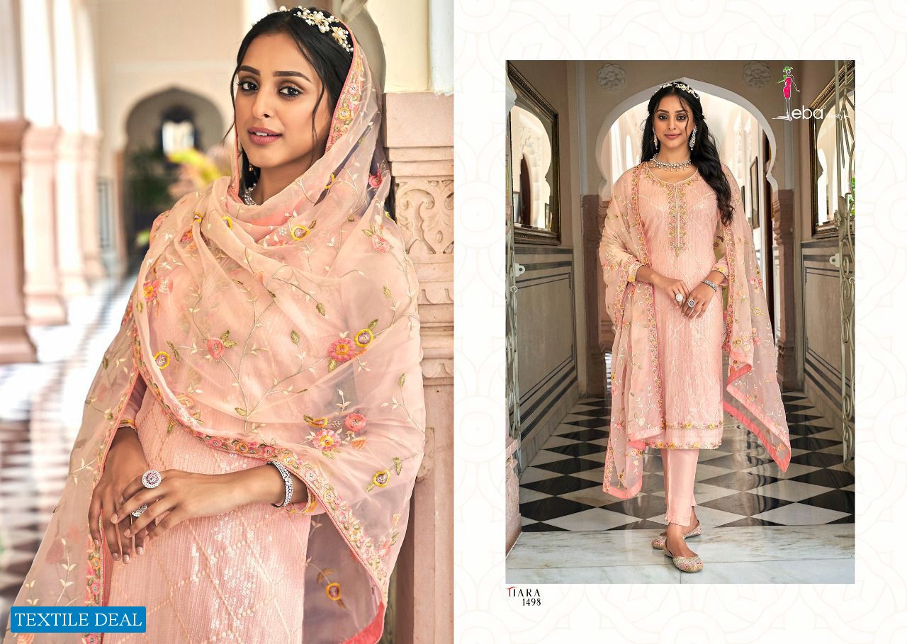 Eba Tiara Wholesale Foux Georgette And Chinon With Work Readymade Straight Salwar Suits