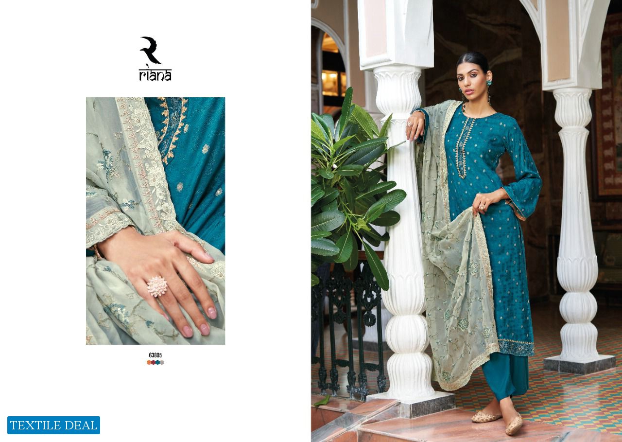 Riana Sanaaya Wholesale Pure Russian Butti Jacquard On Neck And Daaman Salwar Suits