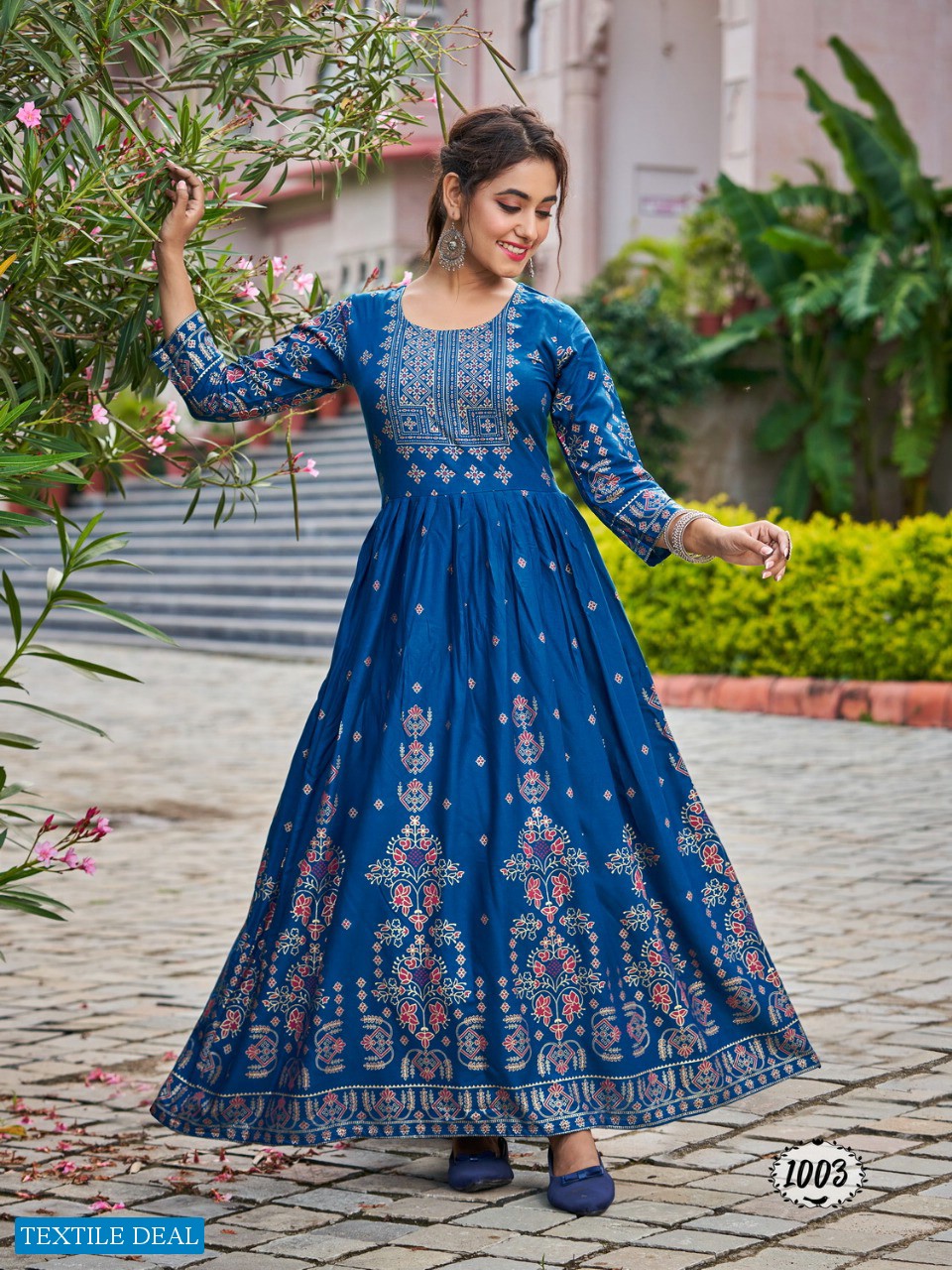 BANWERY FLORA RAYON FOIL PRINT BIG SIZE FLAIR GOWN WHOLESALER