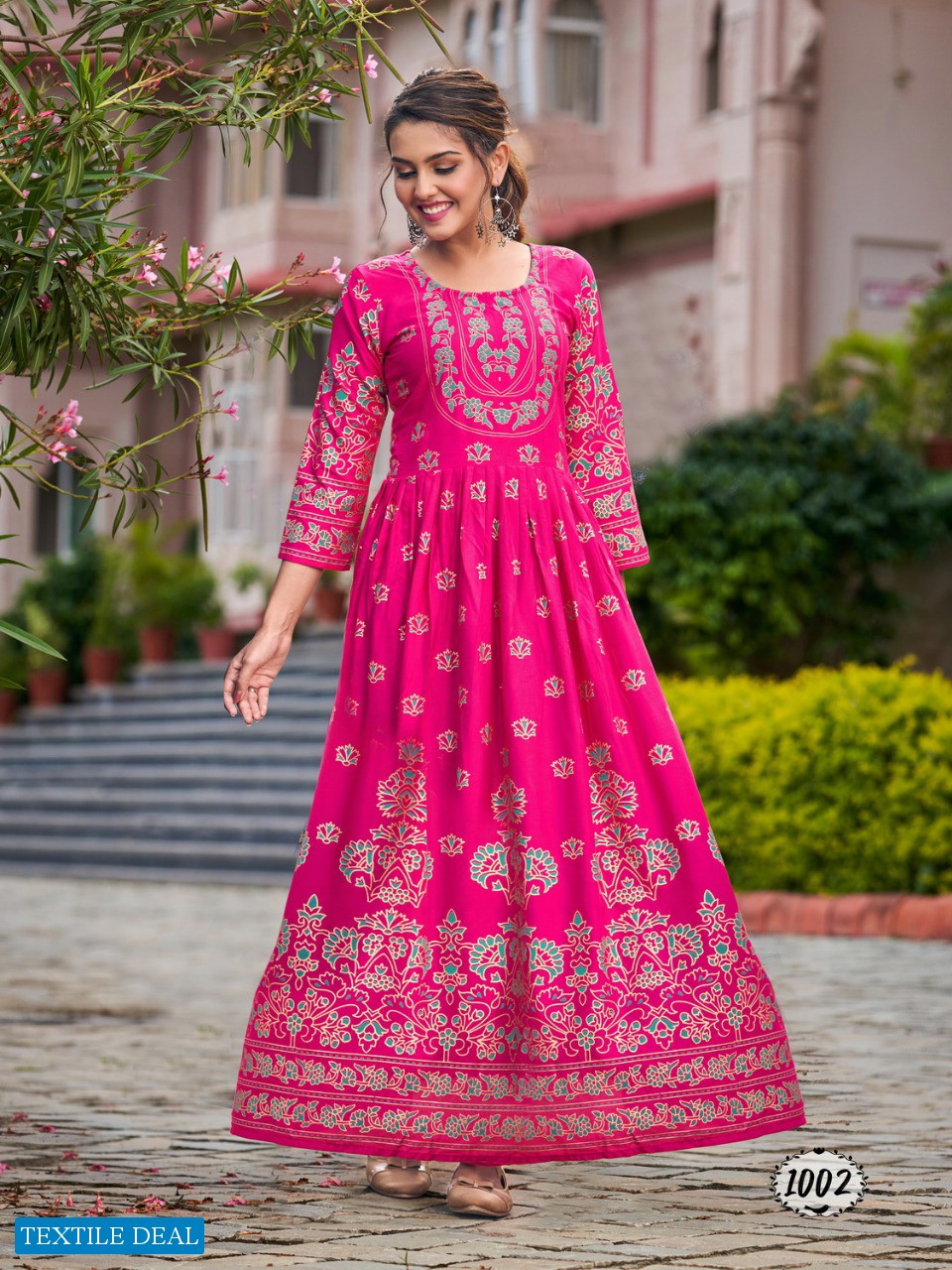 BANWERY FLORA RAYON FOIL PRINT BIG SIZE FLAIR GOWN WHOLESALER