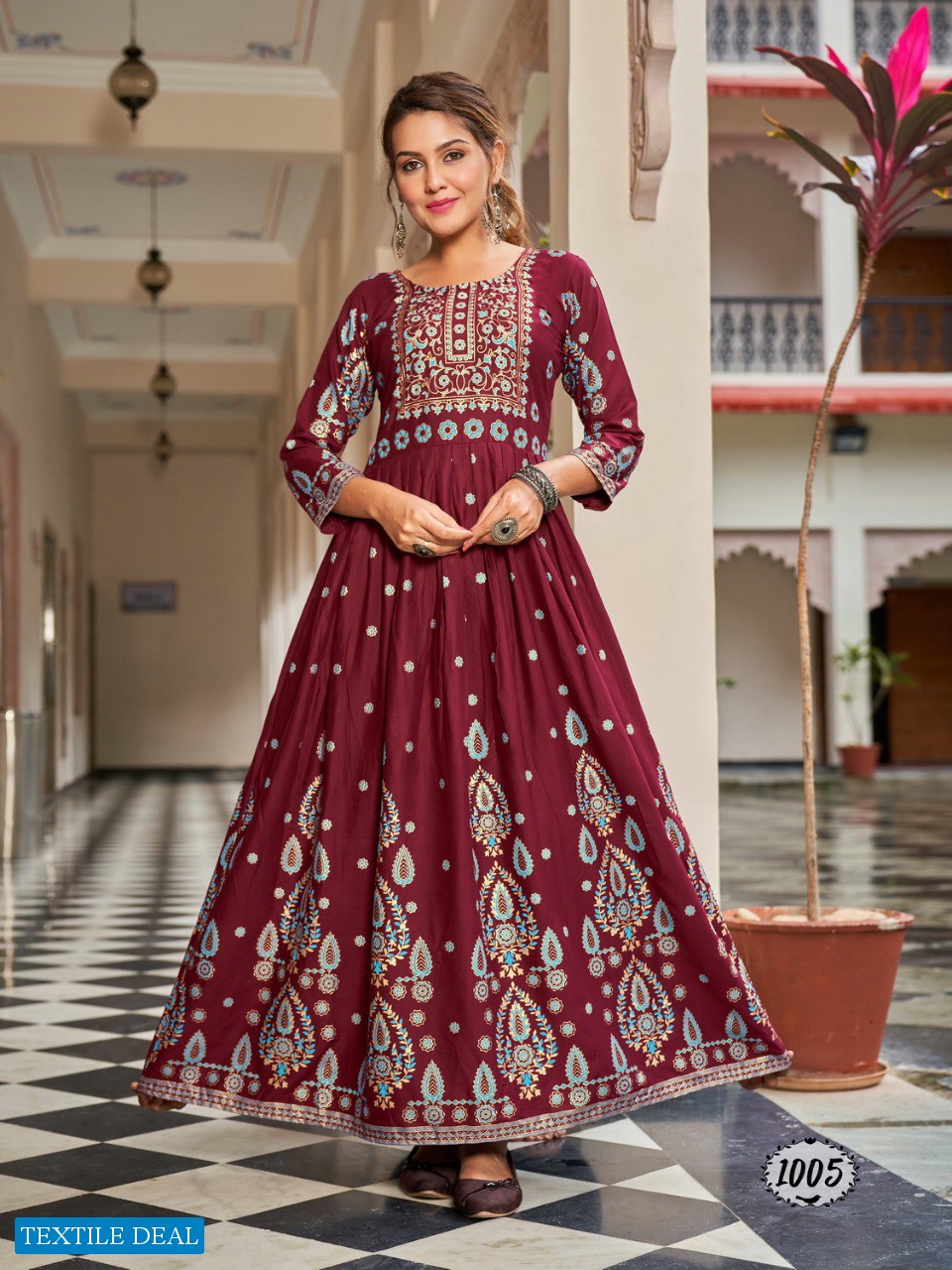 BANWERY FLORA RAYON FOIL PRINT BIG SIZE FLAIR GOWN WHOLESALER