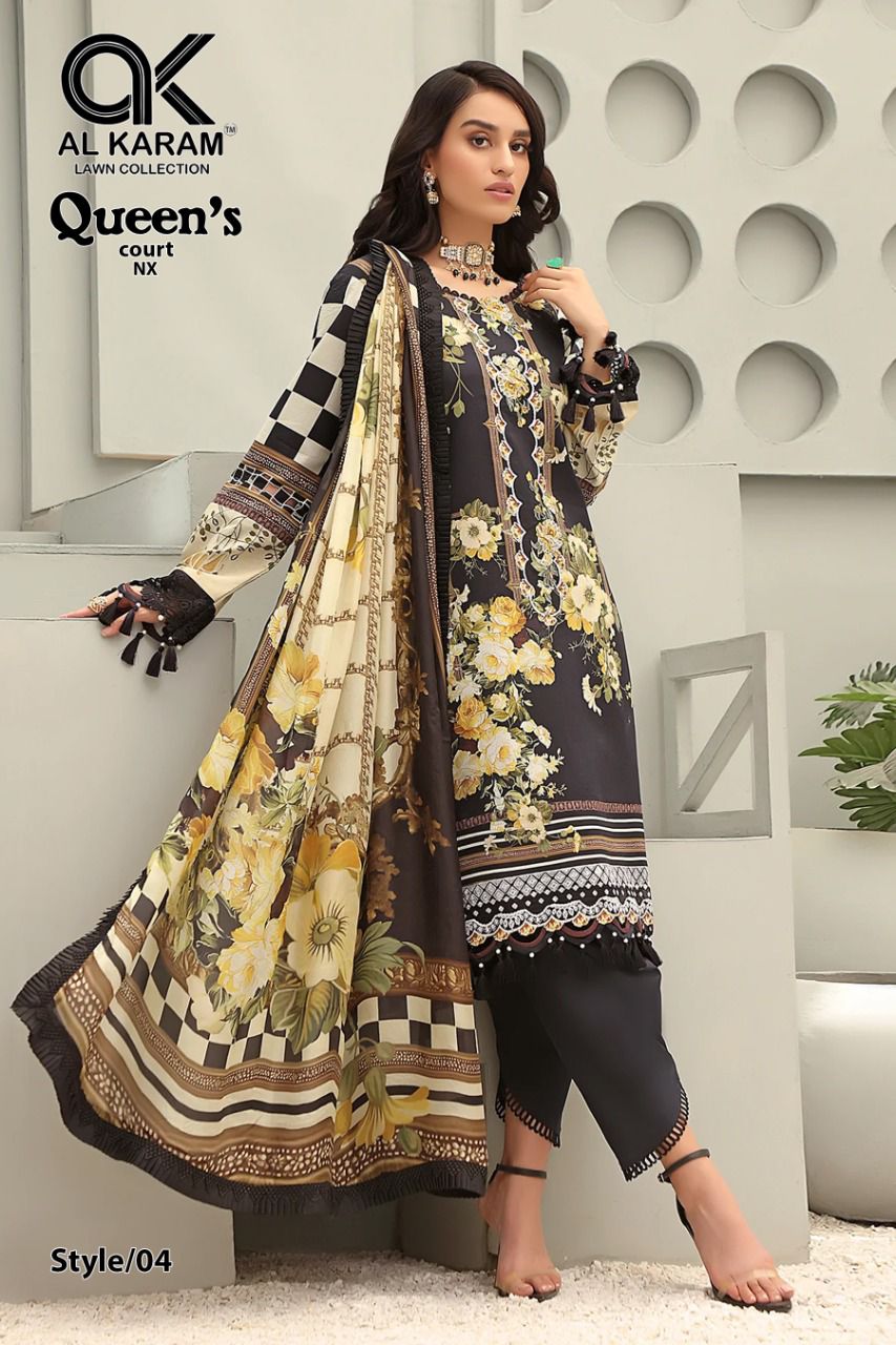 Al Karam Queens Court NX Wholesale Pure Cambric Cotton Dress Material