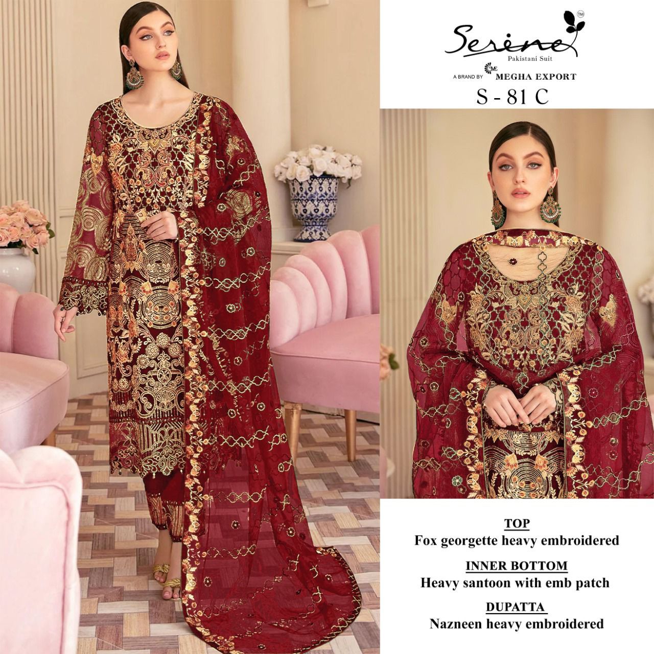 SERINE S-81 DESIGN GEORGETTE PAKISTANI DRESSES WHOLESALER