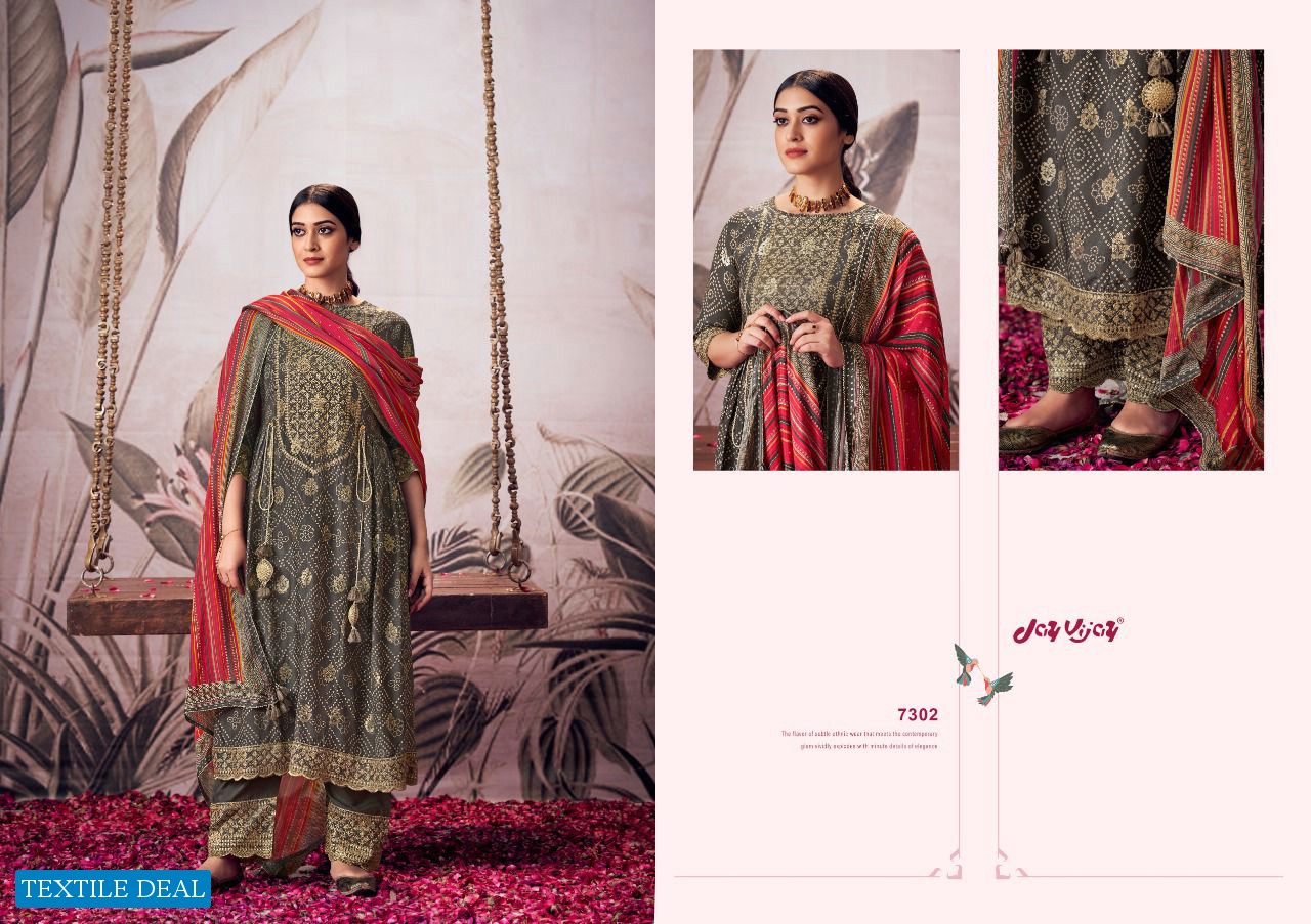 Jay Vijay Rangde Wholesale Pure Moga Silk Jacquard With Work Salwar Suits