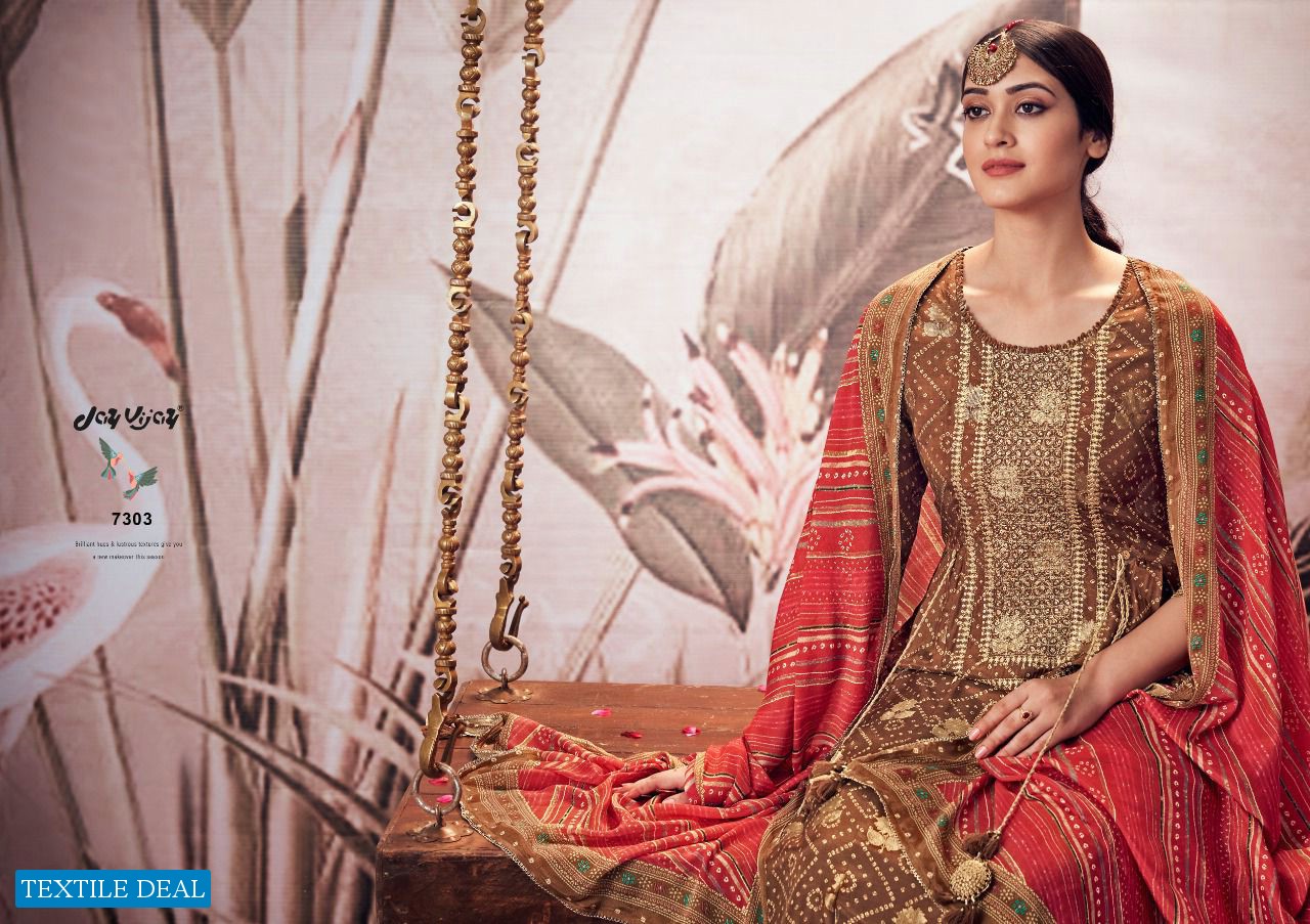 Jay Vijay Rangde Wholesale Pure Moga Silk Jacquard With Work Salwar Suits