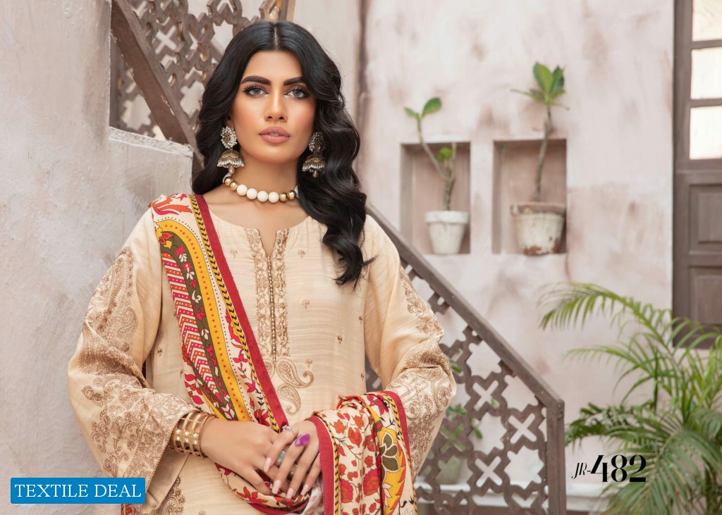 Johra Mahparah Wholesale Leather Patch Slub With Digital Printed Wool Shawl