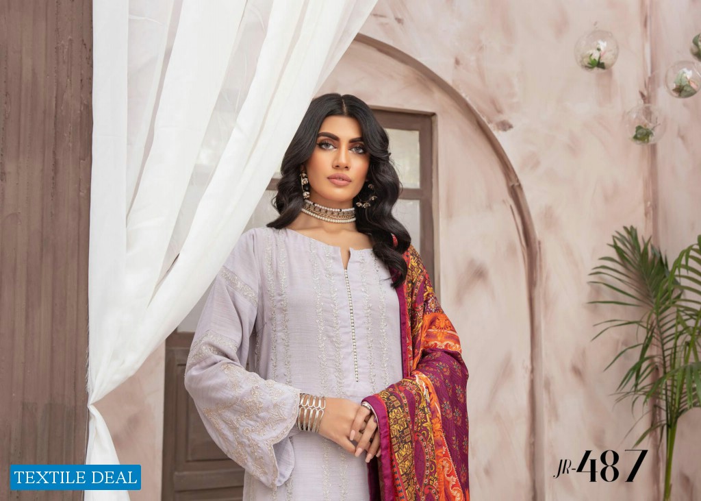 Johra Mahparah Wholesale Leather Patch Slub With Digital Printed Wool Shawl