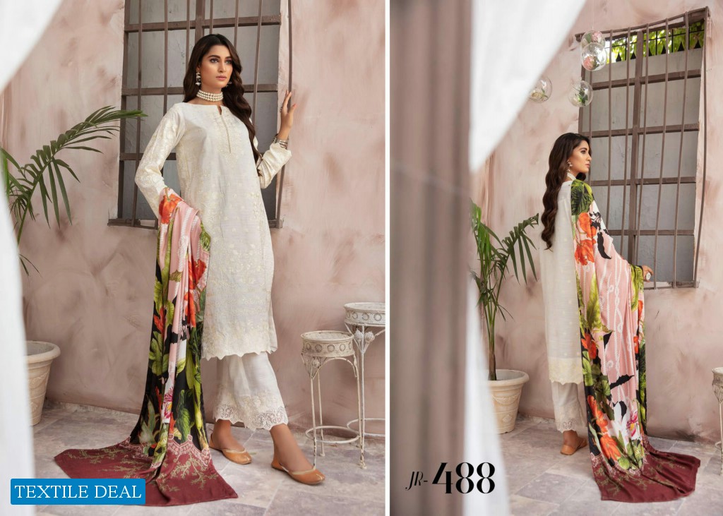 Johra Mahparah Wholesale Leather Patch Slub With Digital Printed Wool Shawl