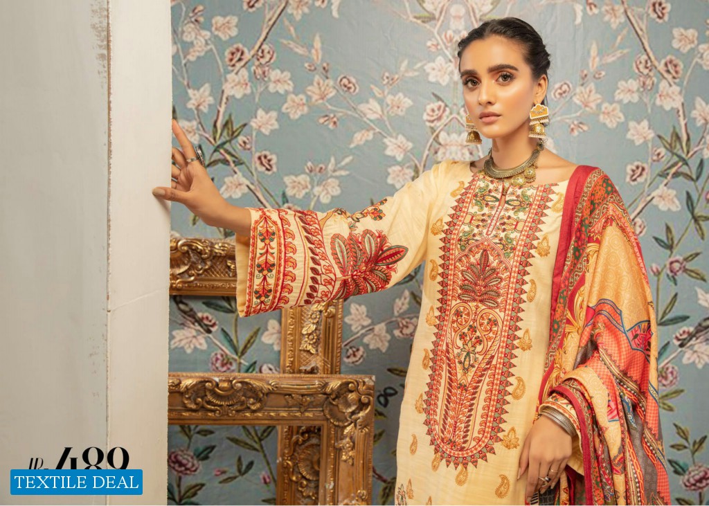 Johra Mahparah Wholesale Leather Patch Slub With Digital Printed Wool Shawl