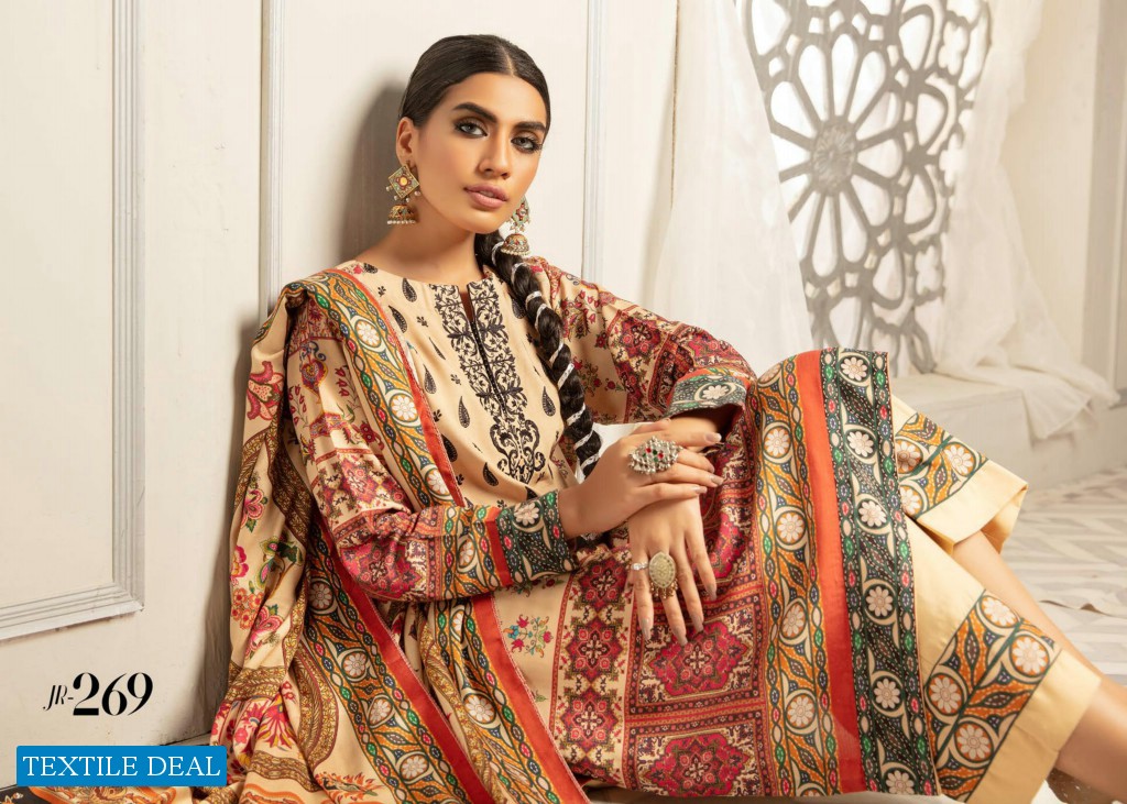 Johra Nysa Embroidery Digital Printed Peach Slub Leather With Digital Printed Wool Shawl