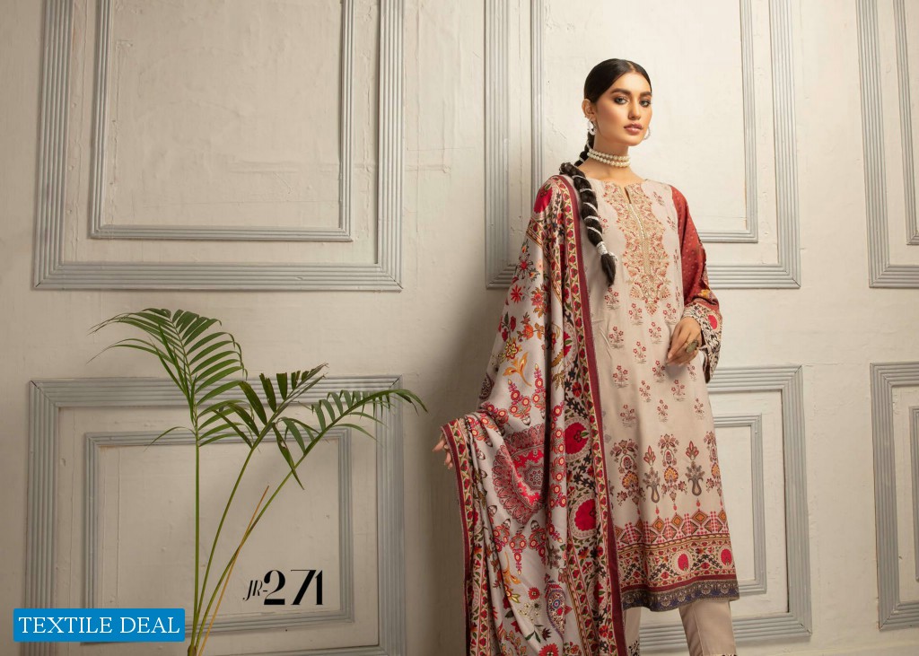 Johra Nysa Embroidery Digital Printed Peach Slub Leather With Digital Printed Wool Shawl