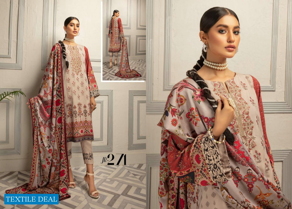 Johra Nysa Embroidery Digital Printed Peach Slub Leather With Digital Printed Wool Shawl