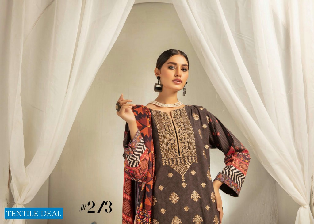 Johra Nysa Embroidery Digital Printed Peach Slub Leather With Digital Printed Wool Shawl