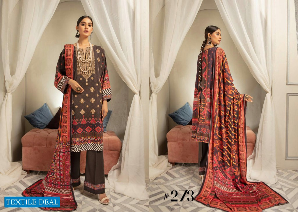 Johra Nysa Embroidery Digital Printed Peach Slub Leather With Digital Printed Wool Shawl