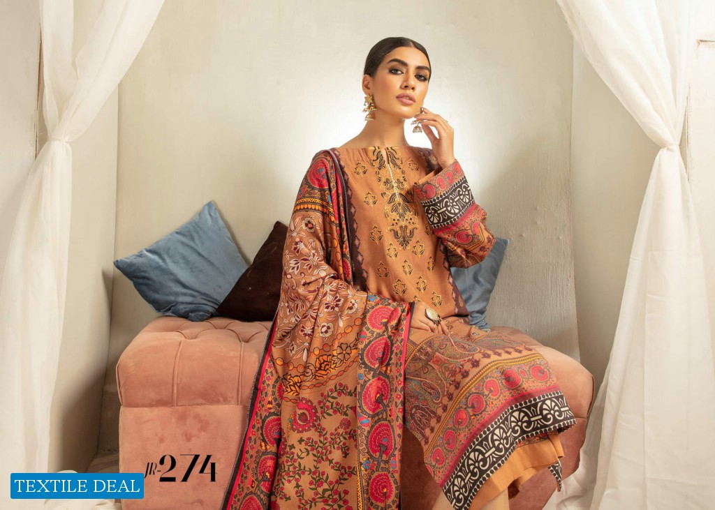 Johra Nysa Embroidery Digital Printed Peach Slub Leather With Digital Printed Wool Shawl