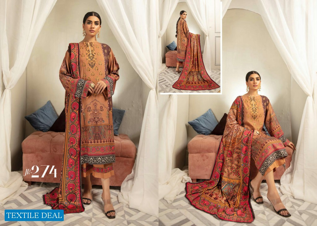 Johra Nysa Embroidery Digital Printed Peach Slub Leather With Digital Printed Wool Shawl