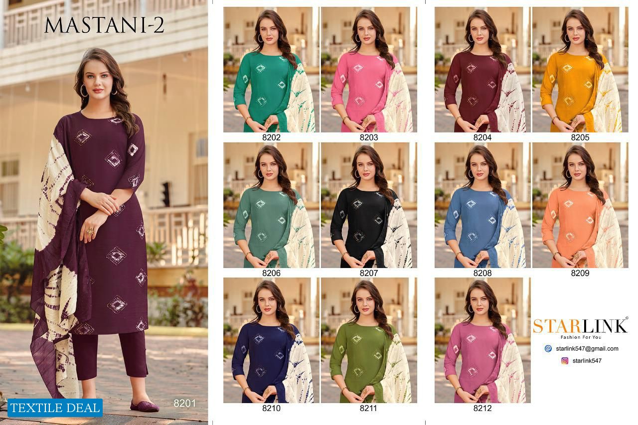 Starlink Mastani Vol-2 Wholesale Chanderi With Work Kurti Pant And Dupatta