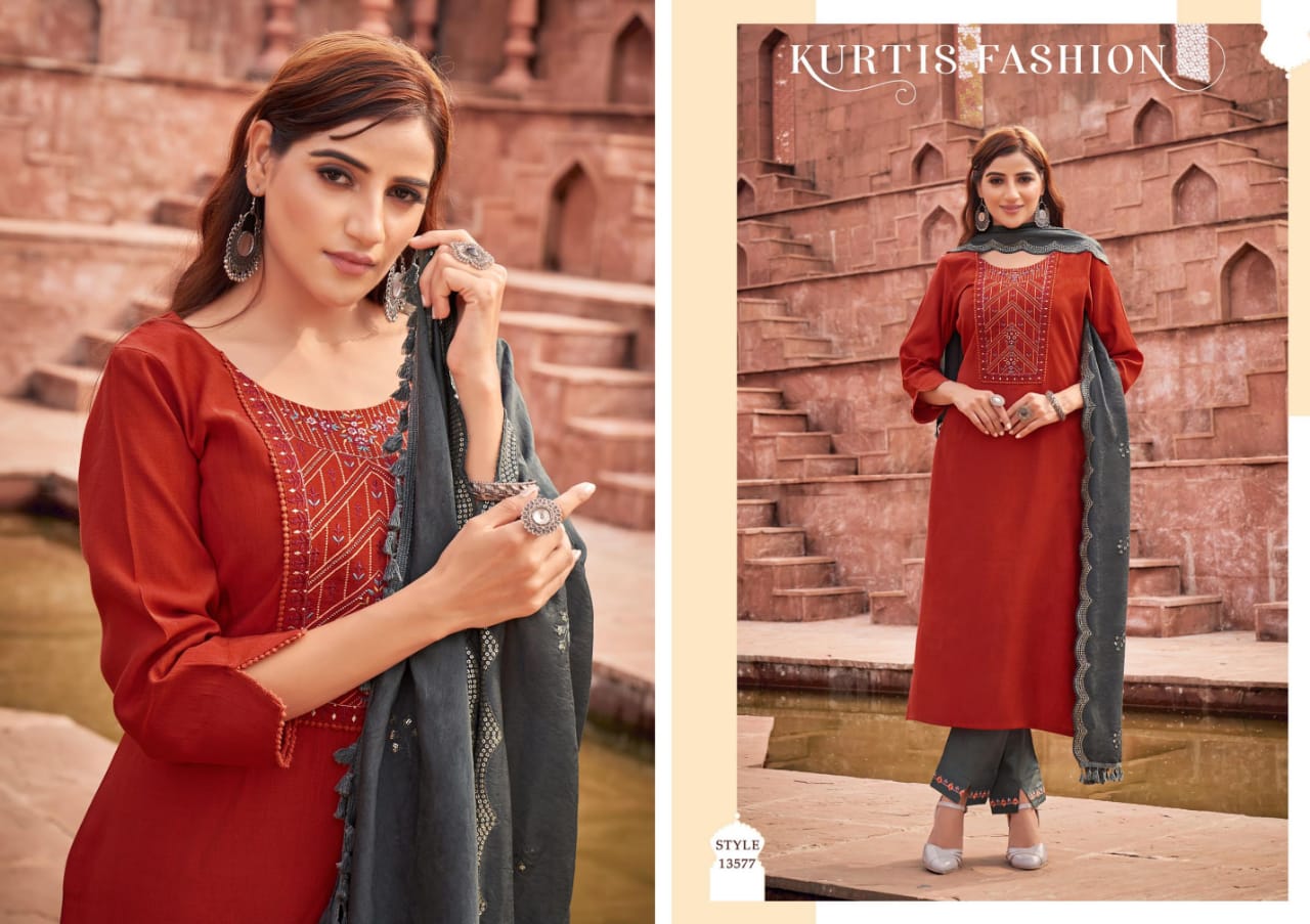 Kalaroop Zubeda Wholesale Full Stitch Kurti And Pant With Dupatta