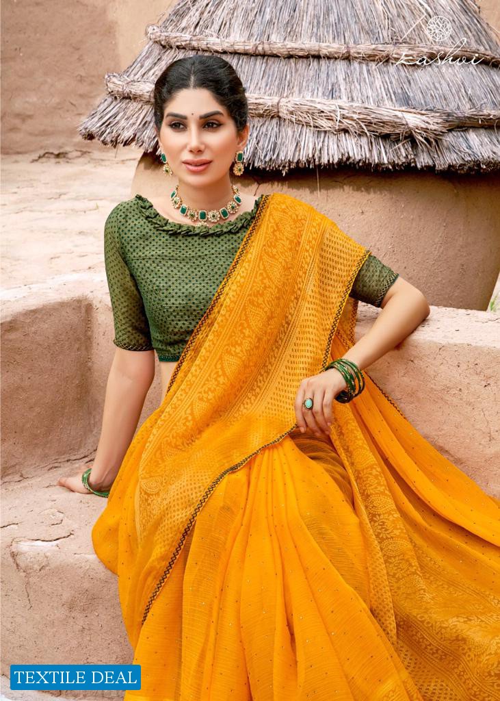 NAMRATA BY KASHVI CREATION CHIFFON BRASSO DESIGNER SAREES
