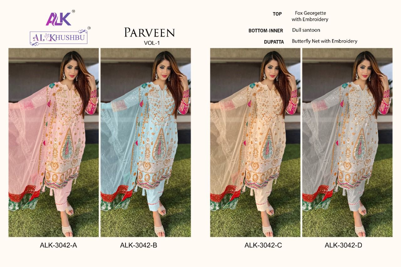 PARVEEN VOL 1 BY AL KHUSHBU GEORGETTE WORK PAKISTANI SUITS
