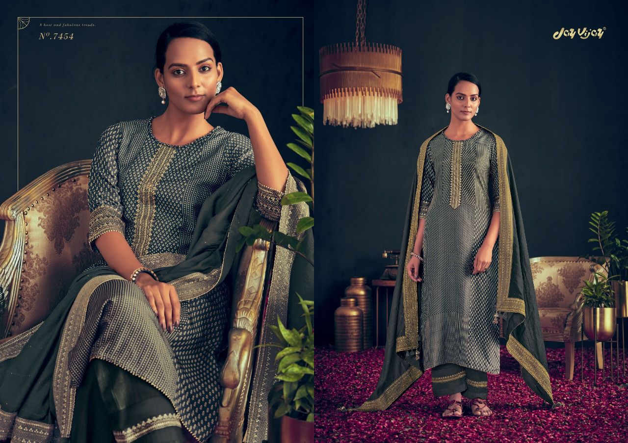 Jay Vijay Rutba Wholesale Pure Russian Silk With Work Salwar Suits