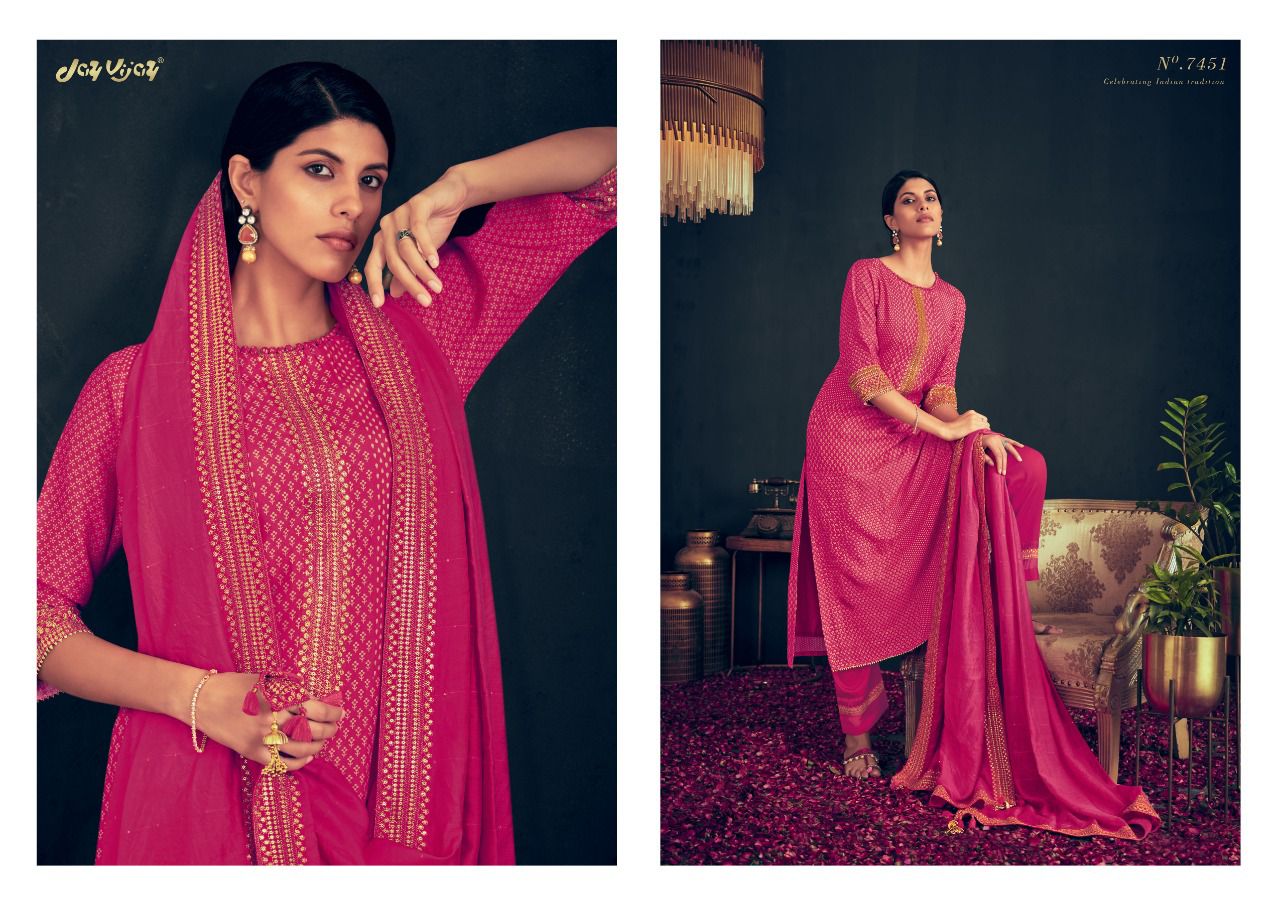 Jay Vijay Rutba Wholesale Pure Russian Silk With Work Salwar Suits