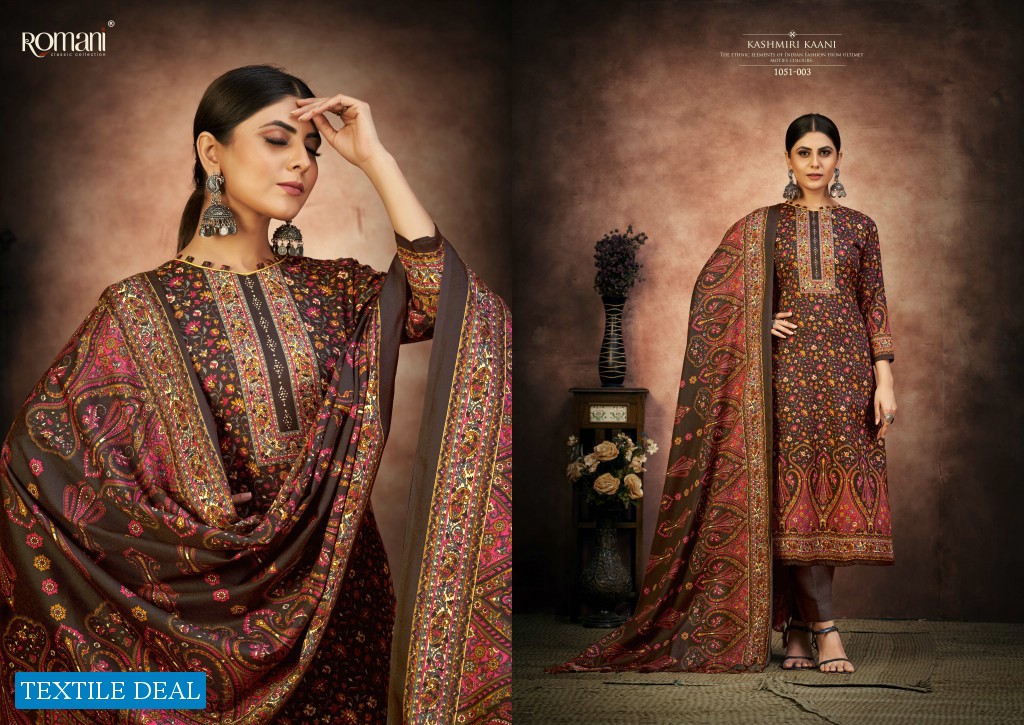 Romani Kashmiri Kaani Wholesale Pashmina Spun With Swarovsky Work Dress Material