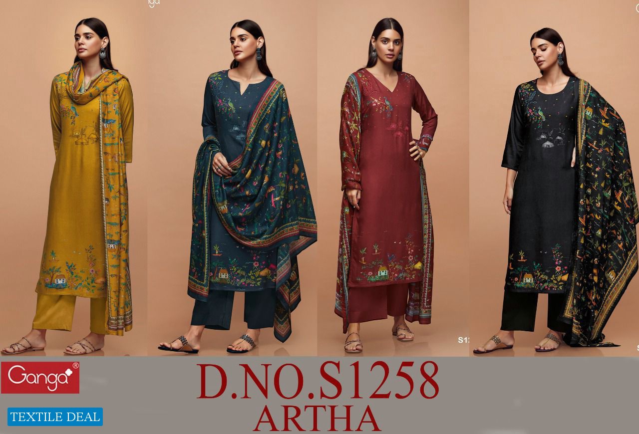 Ganga Artha S1258 Wholesale Pure Pashmina With Hand Work Dress