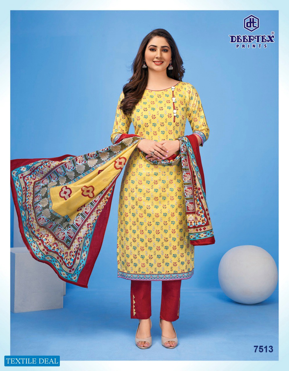 Deeptex Miss India Vol-75 Wholesale Pure Cotton Printed Unstitched Dress Material