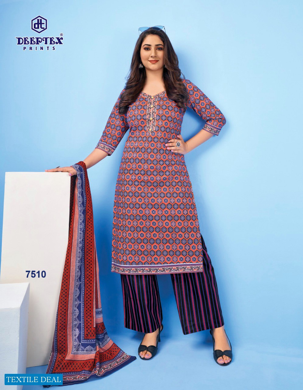 Deeptex Miss India Vol-75 Wholesale Pure Cotton Printed Unstitched Dress Material
