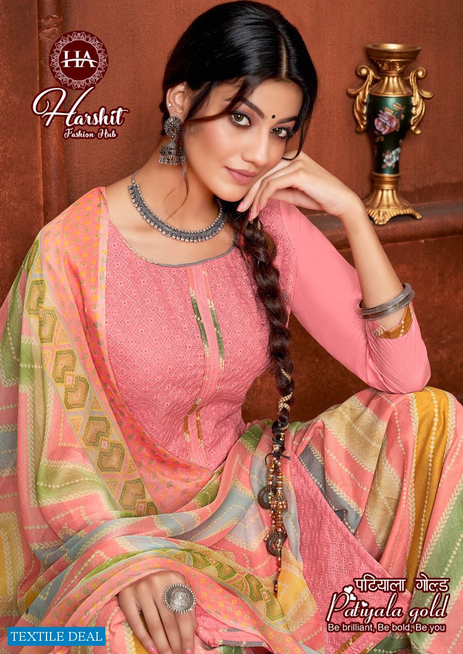 Harshit Patiyala Gold Wholesale Pure Cotton Chiffli Work Dress Material