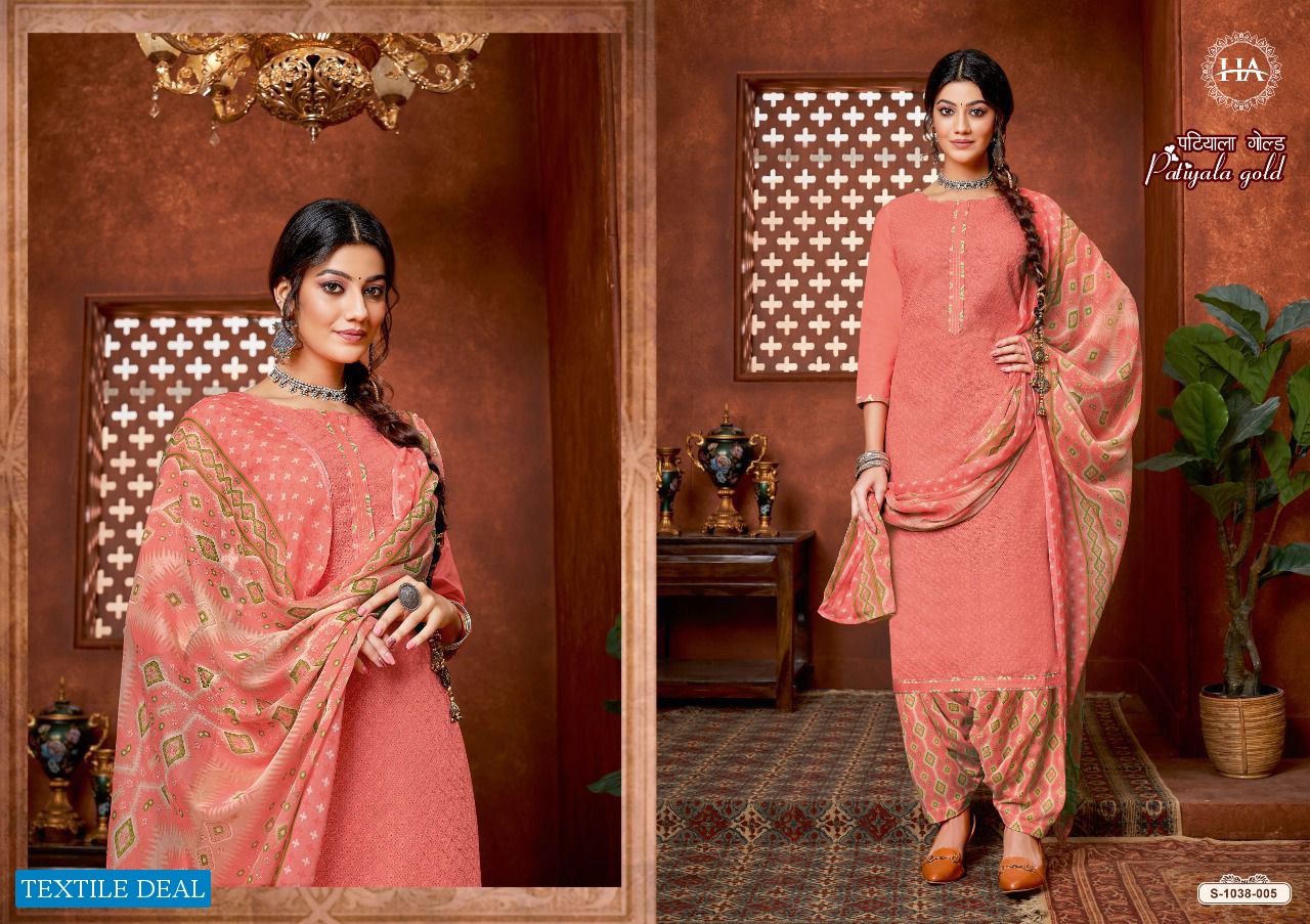 Harshit Patiyala Gold Wholesale Pure Cotton Chiffli Work Dress Material