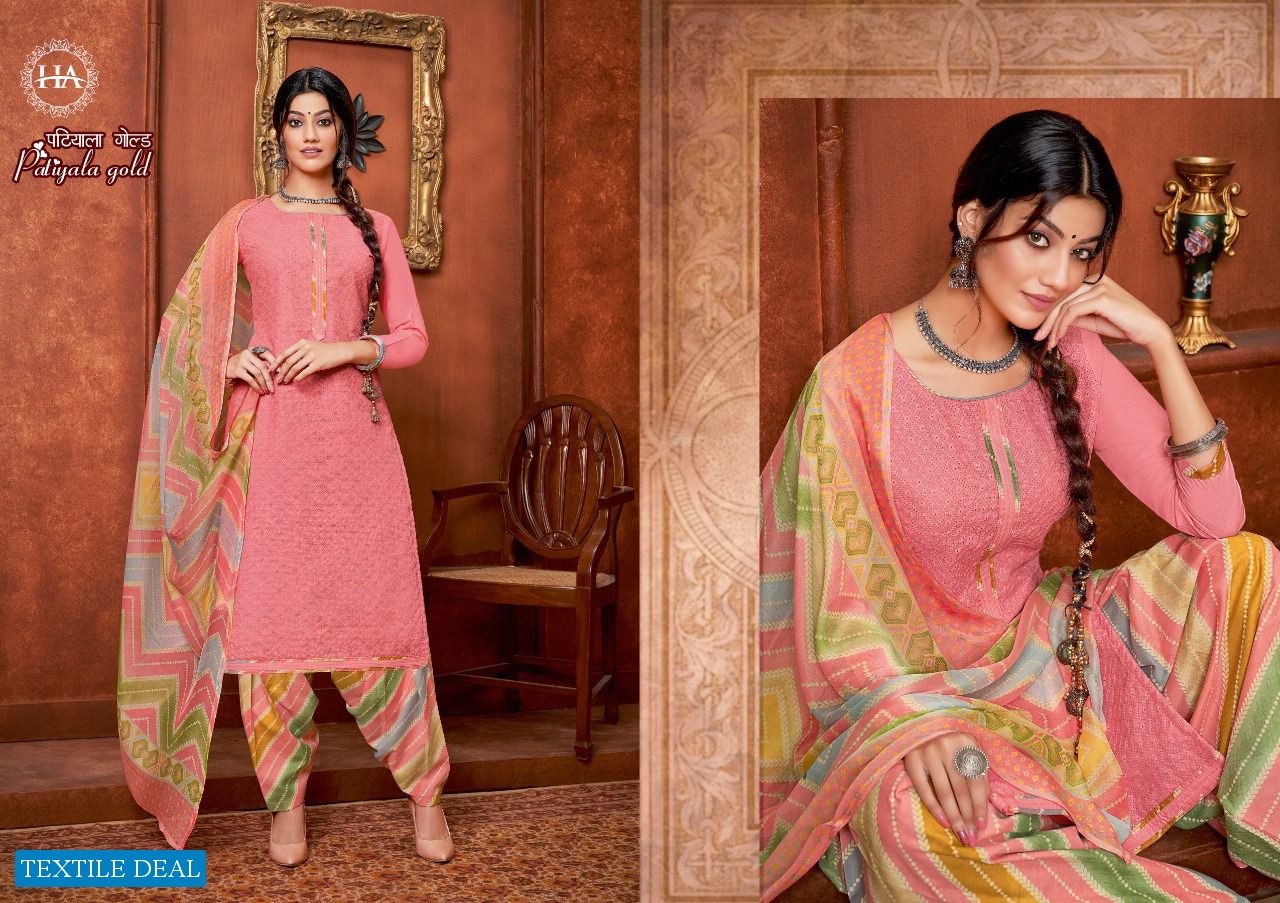 Harshit Patiyala Gold Wholesale Pure Cotton Chiffli Work Dress Material