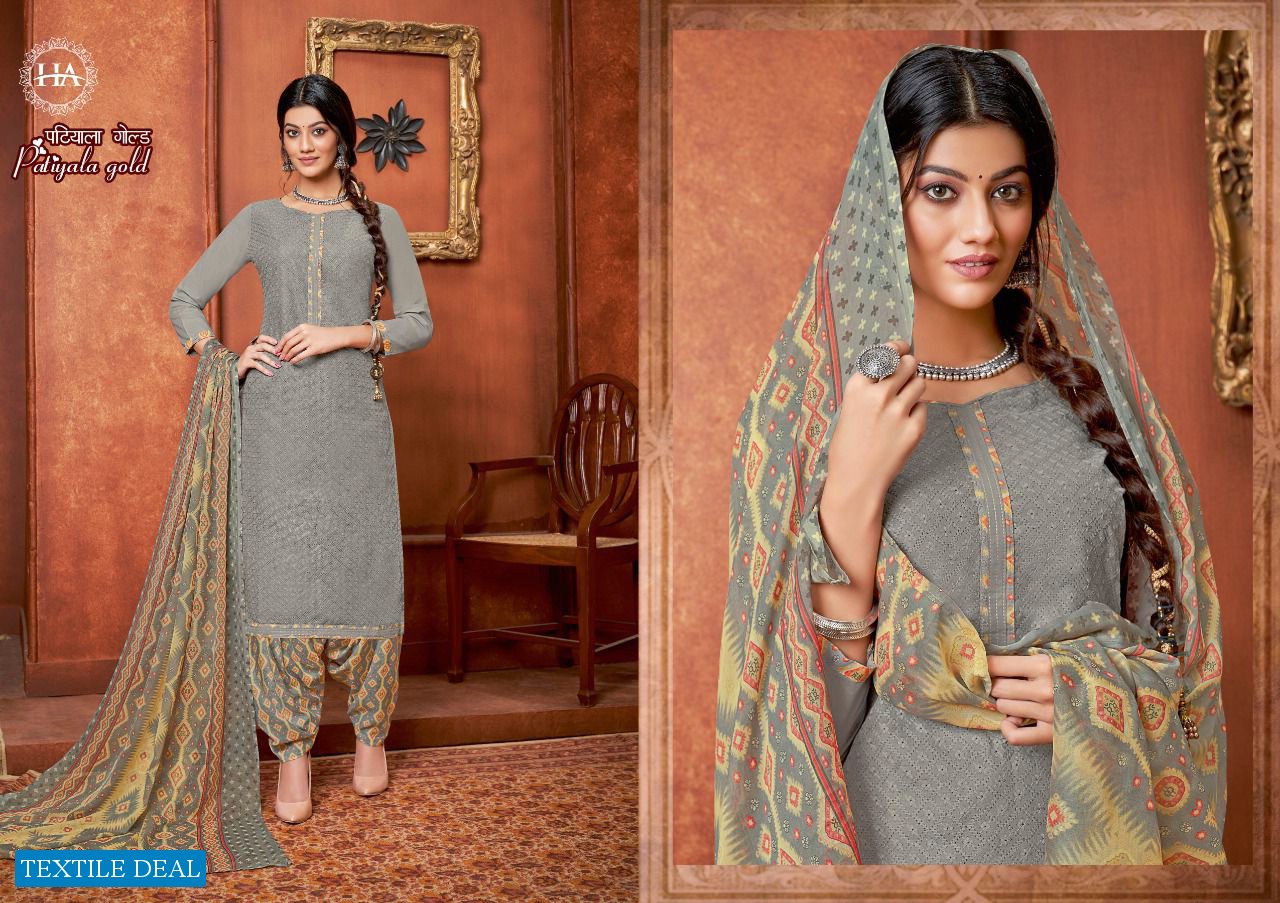 Harshit Patiyala Gold Wholesale Pure Cotton Chiffli Work Dress Material