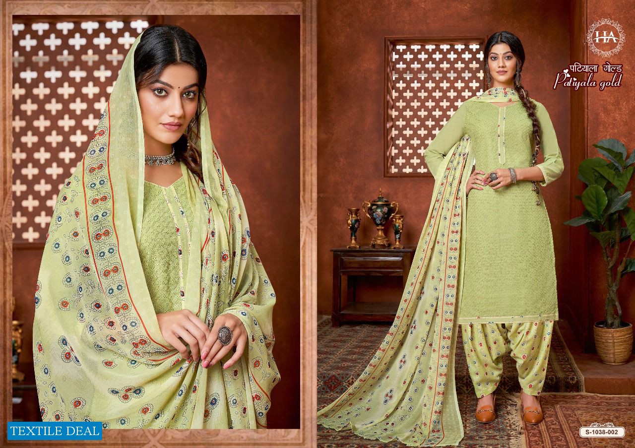 Harshit Patiyala Gold Wholesale Pure Cotton Chiffli Work Dress Material