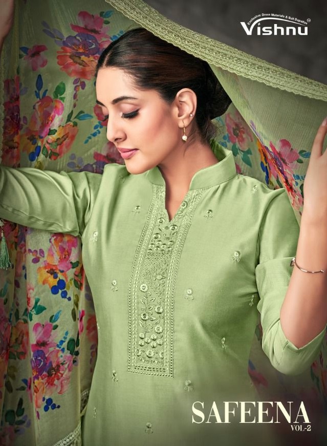 Vishnu Safeena Vol-2 Wholesale Pure Silk With Work Dress Material