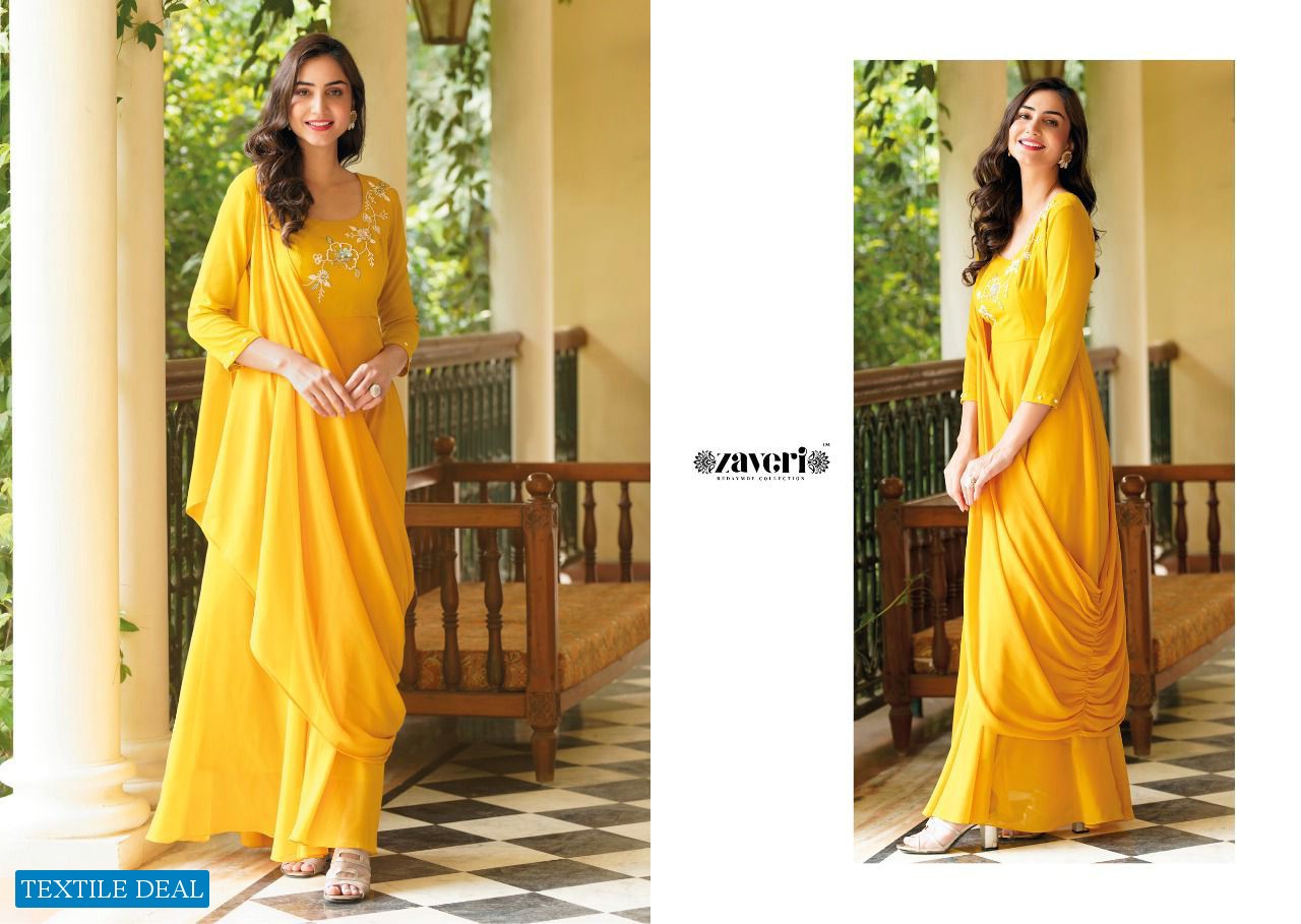 Zaveri Qalb Wholesale Long Fancy Gown With Dupatta Collection