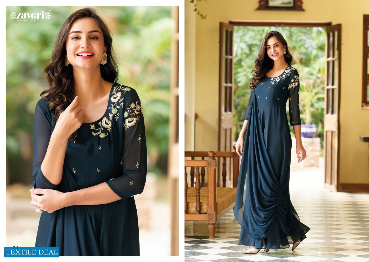 Zaveri Qalb Wholesale Long Fancy Gown With Dupatta Collection