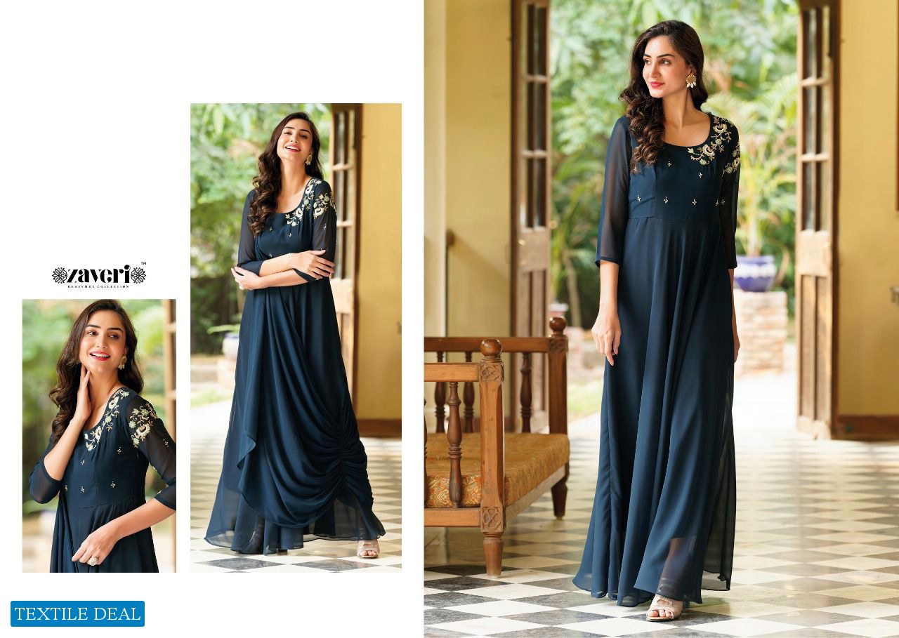 Zaveri Qalb Wholesale Long Fancy Gown With Dupatta Collection