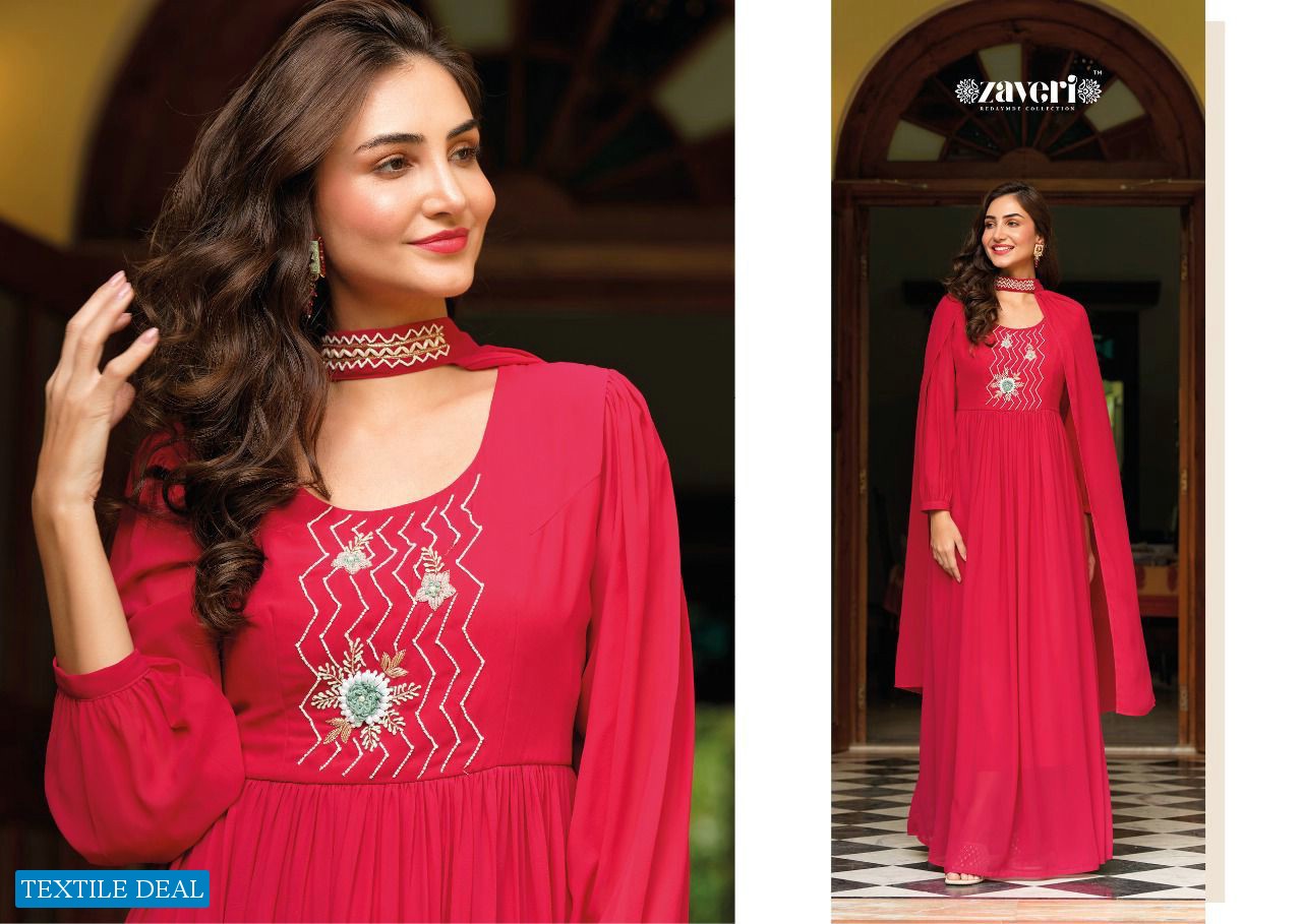 Zaveri Qalb Wholesale Long Fancy Gown With Dupatta Collection