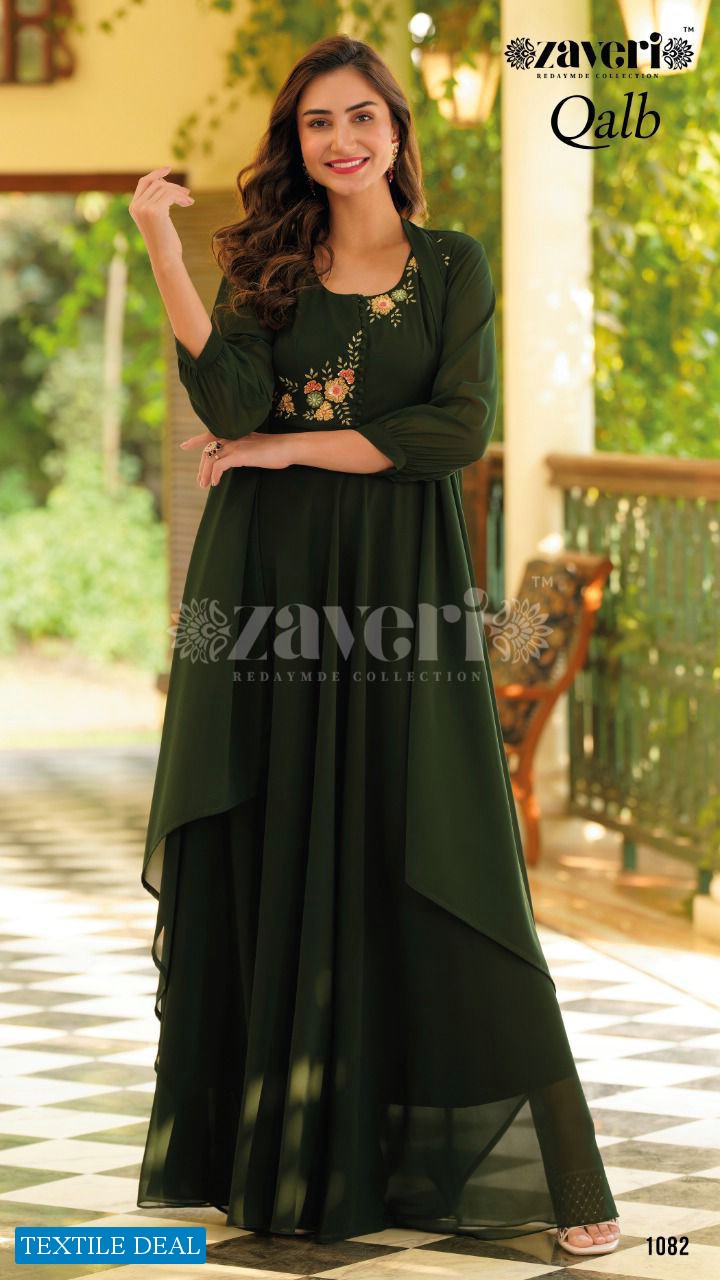 Zaveri Qalb Wholesale Long Fancy Gown With Dupatta Collection