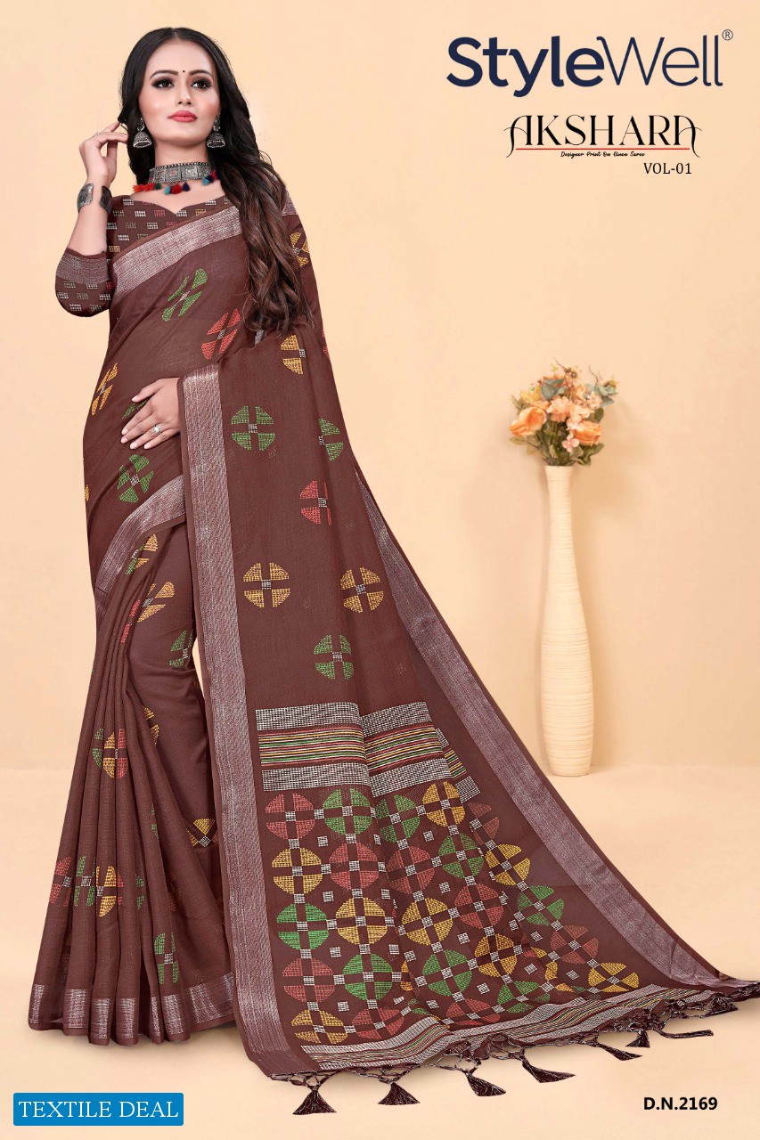 Stylewell Akshara Vol-1 And 2 Wholesale Digital Print With Linen Sarees
