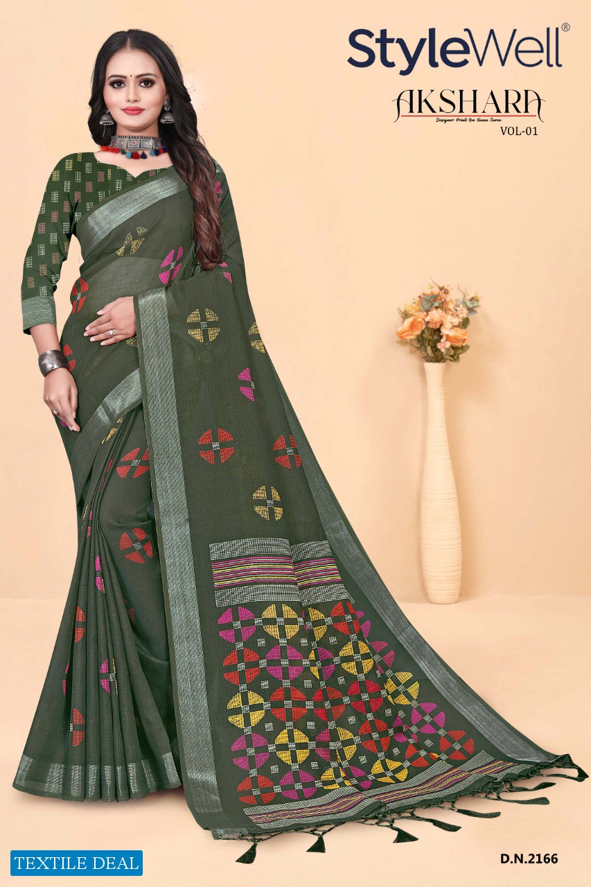 Stylewell Akshara Vol-1 And 2 Wholesale Digital Print With Linen Sarees
